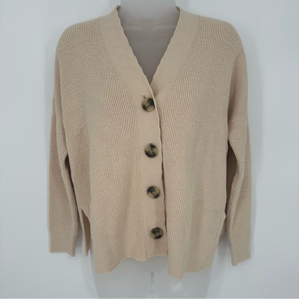 Madewell‎ Sz XS Cream Button-up Ribbed Oversized Cardigan Stretchy Minimalistic